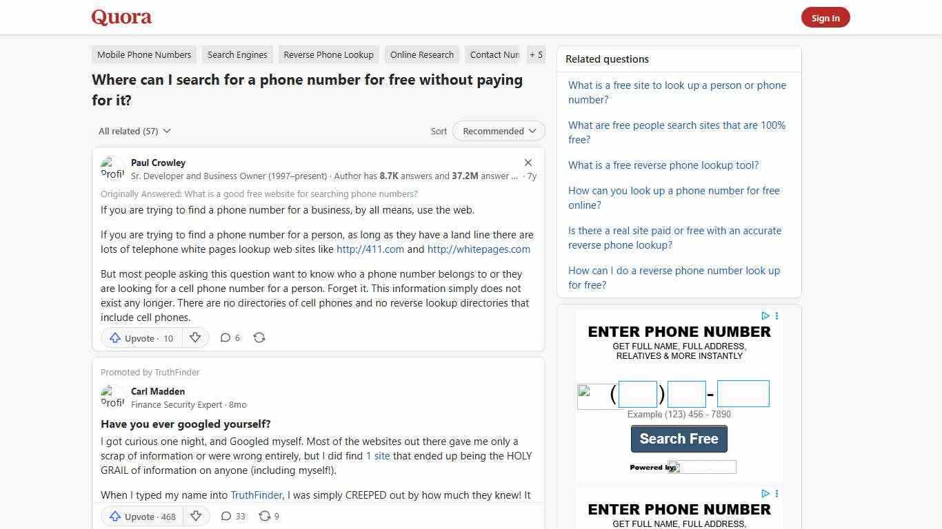 Where can I search for a phone number for free without paying for it? - Quora